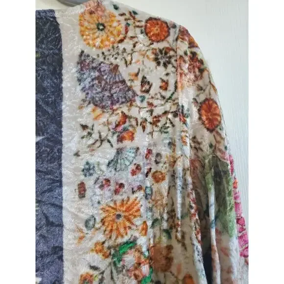 Soft Surroundings Multicolor Floral Patchwork Crushed Velvet Ashbury Top Sz PS - Picture 10 of 11